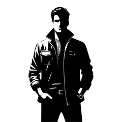 minimal Man in jacket standing with hand in his pocket pose vector silhouette