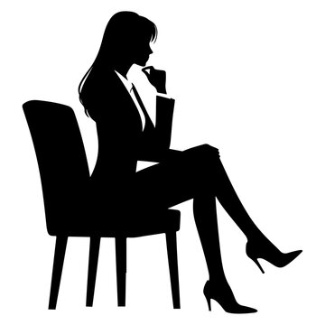 recommend clip art: woman in suit thinking Sitting on the chair pose vector silhouette