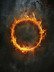 Blazing circular ring of fire with red hot flames