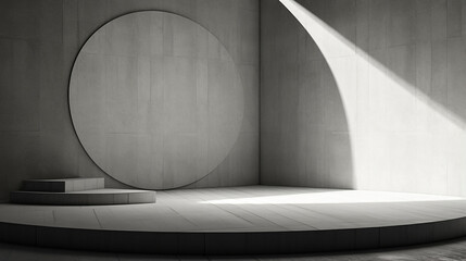 abstract of architecture space with rhythm of circle concrete block and light and shadow 3D render