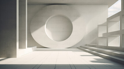 abstract of architecture space with rhythm of circle concrete block and light and shadow of the sun