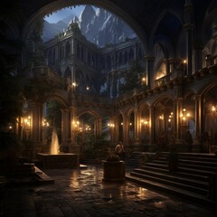 Fototapeta premium Medieval palace interior night image Generative AI