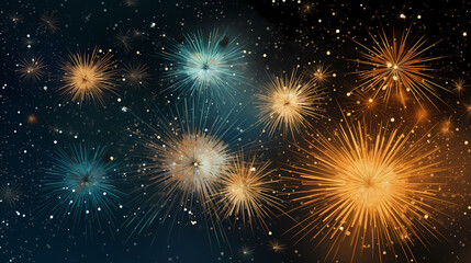 Happy New Year, burning fireworks with bokeh light background