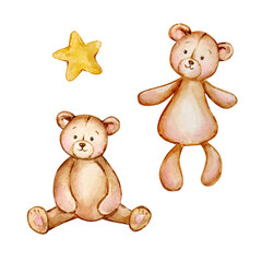 Watercolor cute baby angel bears