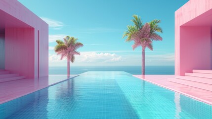 Fototapeta na wymiar Swimming pool with palm trees on the background