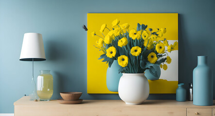 The warmth of Home: AI-Generated Artwork - AI-generated image of white color flower vase with yellow color flowers
