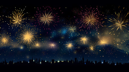 Fototapeta na wymiar Happy New Year, burning fireworks with bokeh light background