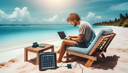 Beach Laptop Work Business Technology Holiday Nature Communication