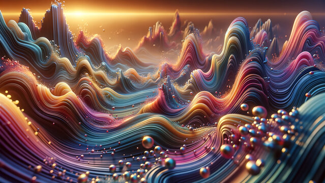 Sunset Serenades: Melodic Streams of Liquid Hue, and a few scattered gold grains - 3D captivating image - Powered by Adobe