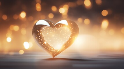 Valentine wallpaper background with a glowing golden heart.