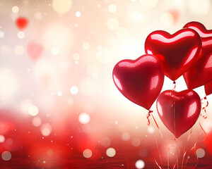 Valentine's day background with red heart balloons and bokeh lights