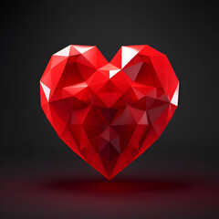 Red polygonal heart on a dark background.  illustration.