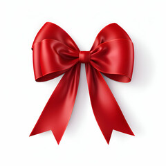 Red satin bow isolated on white background. 3D illustration.