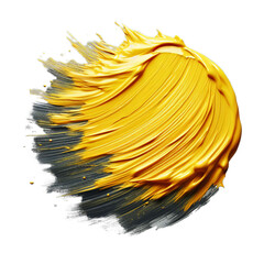 Yellow oil paint on a transparent background. Handmade oil paint brush strokes isolated over the...
