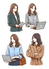 オフィスで働く女性のイラスト