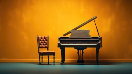 Piano on color background and space for ads text