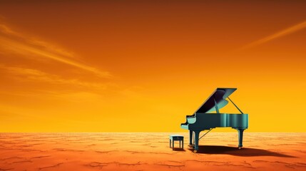 Piano on color background and space for ads text