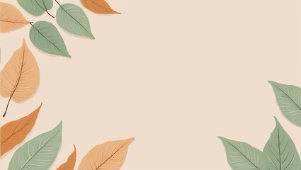 Naklejka premium Leaf background in Aesthetic minimalism style. Soft pastel, neutral colors and beige elements for social media.