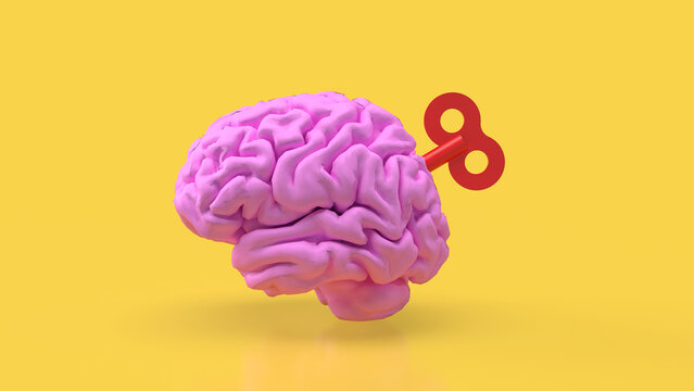 The Human brain with wind up for Medical or Technology concept 3d rendering.