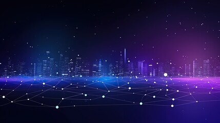 technology in the city at night. City with skyscrapers at night with lights