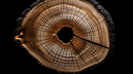 close up of tree stump with circle in center,Generate AI.