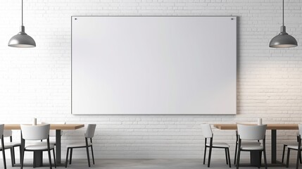 mock up poster frame, white chalkboard. Room interior with white walls, empty board on the wall for writing
