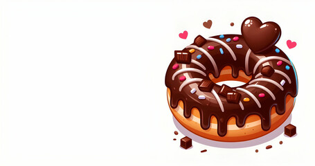 Fresh chocolate donuts with colorful sprinkles on withe background ai generative