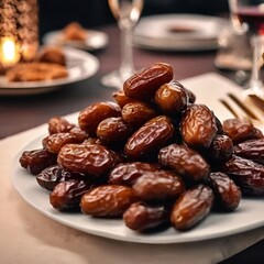 Dates on the Iftar Table Captured in Shallow Focus