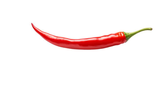 Spicy red hot chili pepper isolated without background, transparent PNG, Horizontal red chili, Red hot chili pepper close-up, transparent background