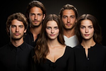 Elegant Group of Young Adults on Dark Background