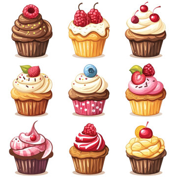 set of cartoon cupcake on a transparent background, Ai Generated Images