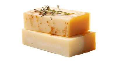 Hand-made soap bars isolated on transparent background, DIY Soap bars without background, ayurvedic soap, creamy off-white colored.
