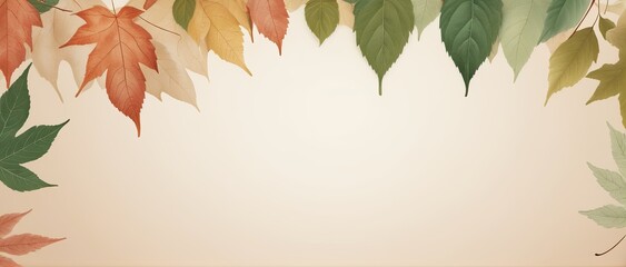 Fototapeta premium Leaf background in Aesthetic minimalism style. Soft pastel, neutral colors and beige elements for social media.