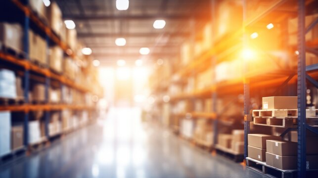 The blurry warehouse with bokeh lights creates a captivating background.