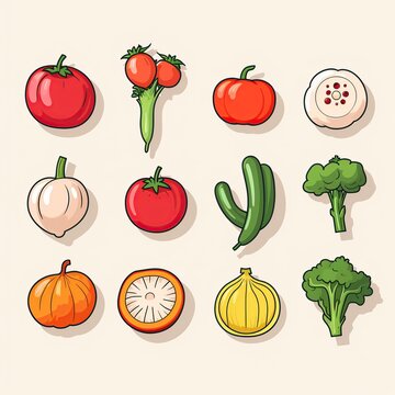icon set vector vegetables image to beautify for making presentations. generative AI