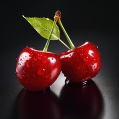 Luscious cherries on a sleek black background