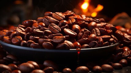 Closeup brown roasted coffee beans as background