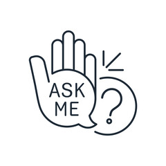  Ask me speech bubble. Fast, efficient help and service. Concept of web site comment or frequently asked question. Vector linear icon isolated on white background.