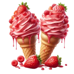 Foto auf Alu-Dibond strawberry Ice cream with topping in the cone on transparent background, png © road to millionaire