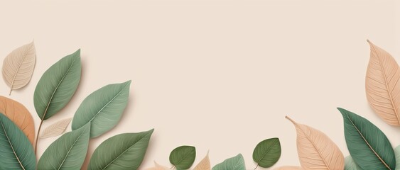 Leaf background in Aesthetic minimalism style. Soft pastel, neutral colors and beige elements for social media.