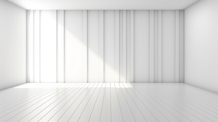 3d stimulate of white room interior and wood plank floor with sun light shadow on the wall,