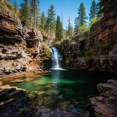 St. Mary Falls is one of several waterfalls in the St. Mary area of the par,.waterfall in the forest