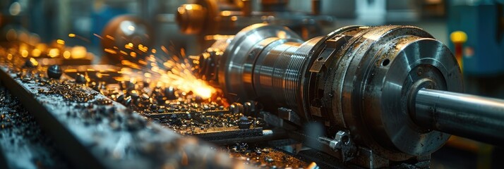 A lathe or cutting machine in metallurgical production that has a large copy space, Generative AI. - obrazy, fototapety, plakaty