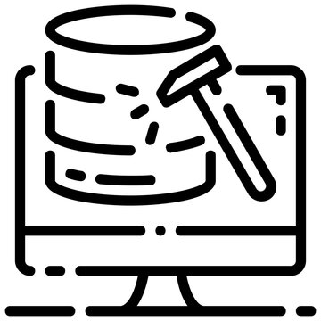 database broken by hammer on computer screen clip art preview