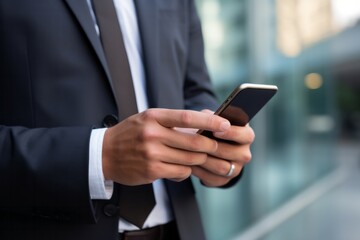 The hand of a businessman engaged with a smartphone, responding to email notifications, illustrating online communication