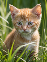 Naklejka na ściany i meble cat on grass, beautiful cat