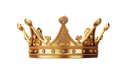 golden crown isolated on white, gold king crown with details and gems and diamonds.
