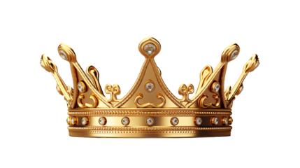 golden crown isolated on white, gold king crown with details and gems and diamonds.