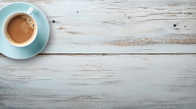 Savor the Moment with a Blue Donut and Coffee on a Gray Wooden Background, Perfect for Copy Space and Isolated Settings