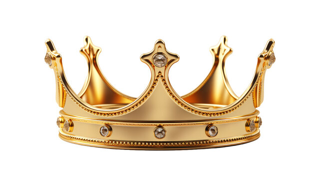 golden Christian crown isolated on the white, crown with crosses and diamonds, Golden crown isolated on transparent background. 